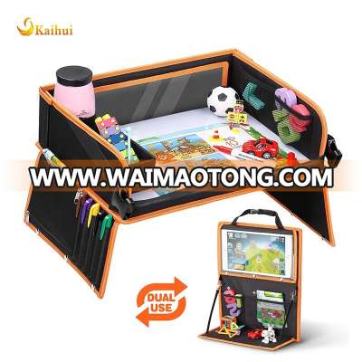 Double Function Children's Travel Table Lap Tray Travel Table (Car Backrest Protection) with Transparent Drawing Film